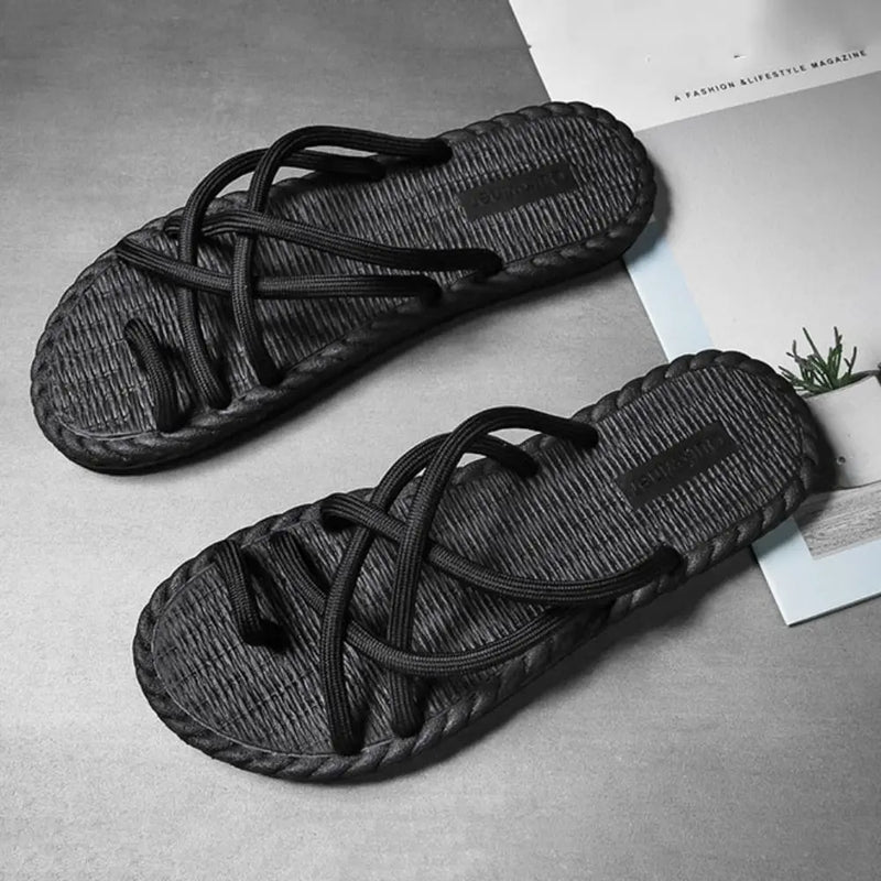All Match EVA Outer Wear Shoes Personality Soft Braided Rope Flats Slippers Beachwear Anti Slip Home Slides Sandals Beach