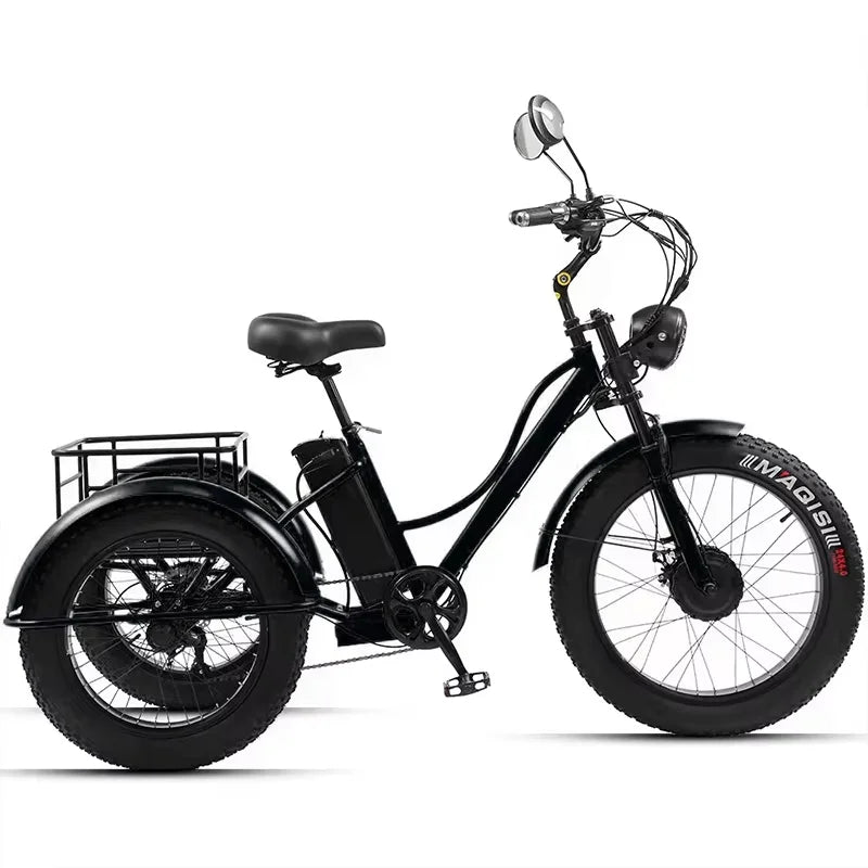 Fat Tire Electric Tricycle Adults With Passengers Powerful 48V 750W Family Electric Bicycle Removable Battery With Safe Belt