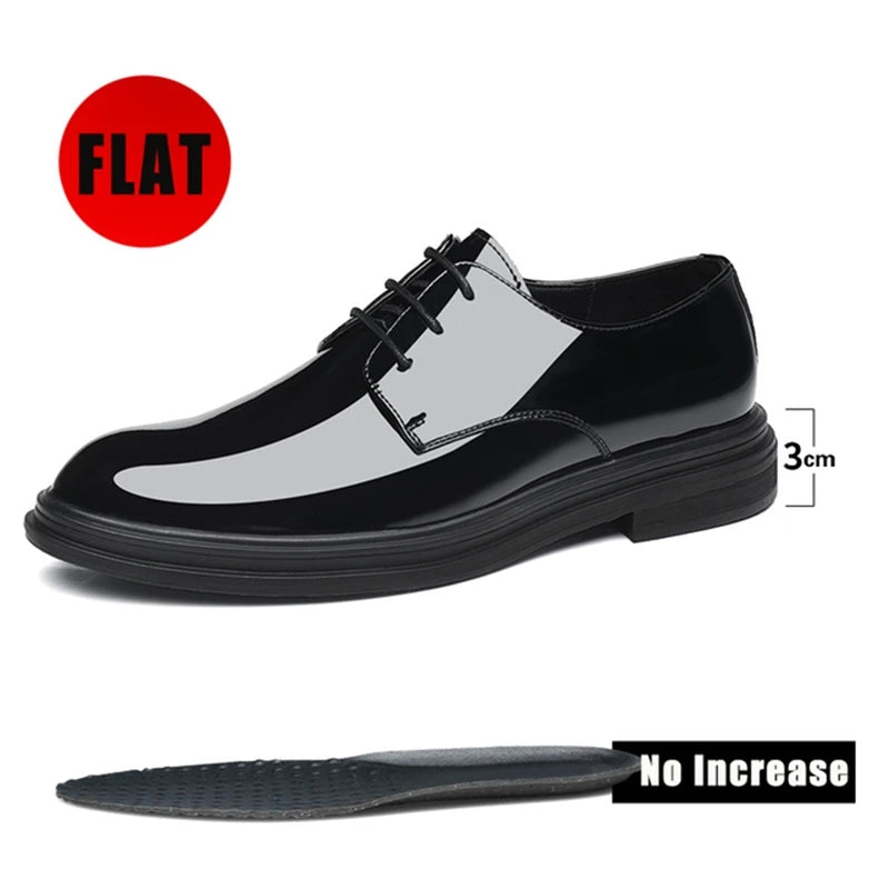 FUQIAO New Men 6/8cm Derby Shoes Patent Leather Height Increase Men Dress Shoes Formal Elevator Business Lift Shoes Bright Upper