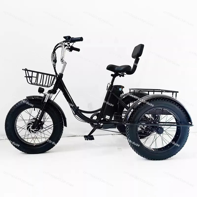 20-Inch folding fat tire electric tricycle, pedal tricycle snow lithium battery bicycle 48V