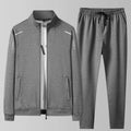 Men's Casual Sportswear Set, Spring and Autumn Stand - Up Collar Open Jacket, Elastic Waist Pants, Two - View 5 | SAMAG