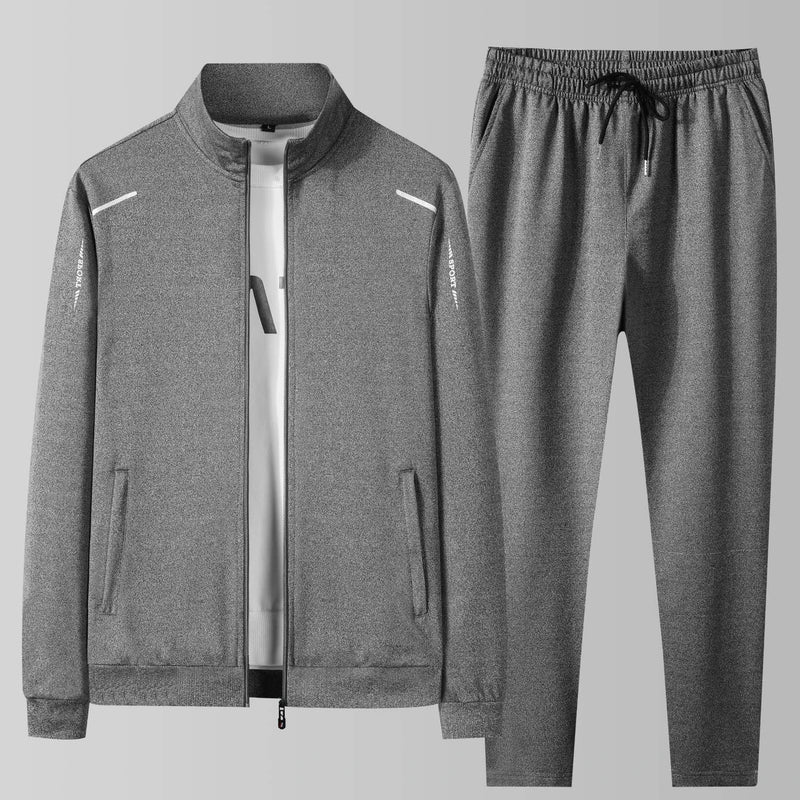 Men's Casual Sportswear Set, Spring and Autumn Stand - Up Collar Open Jacket, Elastic Waist Pants, Two - View 5 | SAMAG