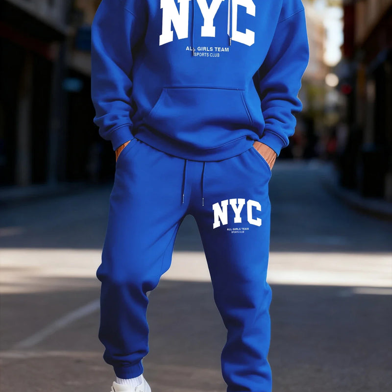 Trendy Letter Eye - Catching Print Men's Hooded Suit Casual Winter Two - Piece Set Sports Jogging Pants - View 2 | SAMAG