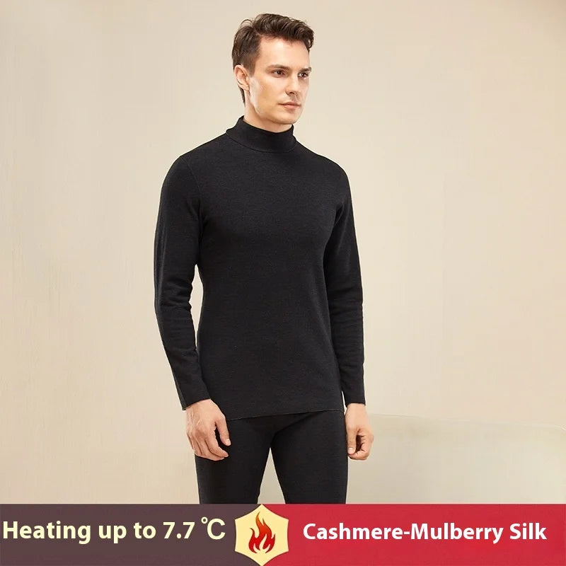Autumn Winter Men's Cashmere Thermal Underwear Women's Cashmere Thermal Fall Pants Padded and Thickened Couples Set