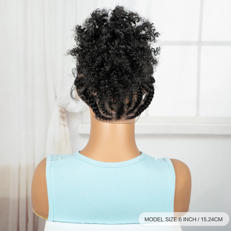 Cornrow Braided Wigs Synthetic Full Lace Braids Wig with Baby Hair Short Afro Curly Knotless Braided Lace Wig for Black Women
