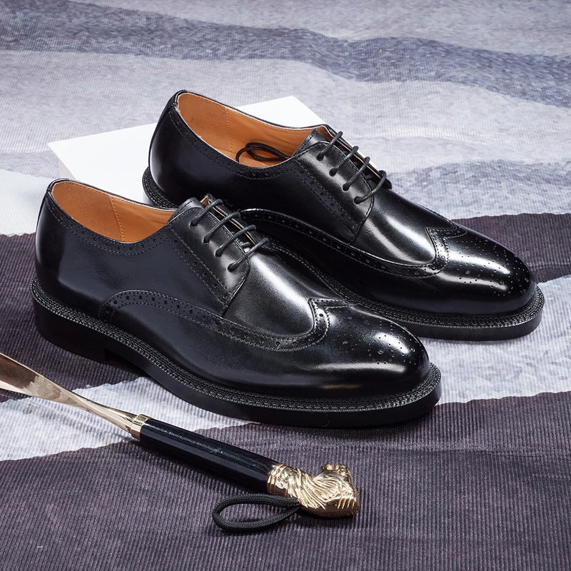 Handcrafted Mens Oxford Shoes Genuine Calfskin Leather Brogue Dress Shoes Classic Business Formal Shoes Man
