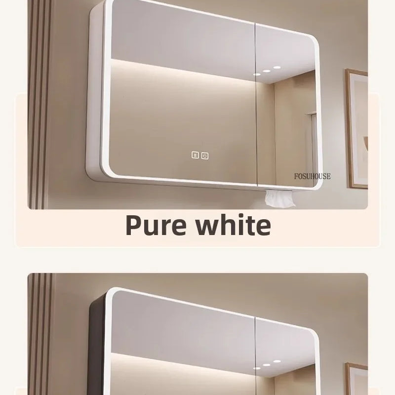 Minimalist Modern Arc-shaped Smart Bathroom Mirror Cabinets Home Furniture Wall-mounted Bathroom Mirror Cabinet with Lighting b