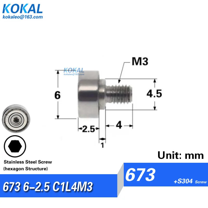 1pcs Screw Bearing M3/M4/M5/M6 SUS304 Stainless Shaft Ball NTBG BJL01 External Thread 608/626/6000 - Visuel 5 | SAMAG