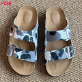 KZZO Horse Hair Genuine Leather Women Mules And Clogs Adjustable Buckle Cork Footbed Comfort Casual Outdoor Slippers Non-Slip