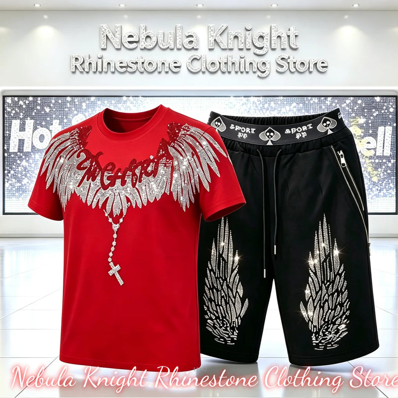 Men's Rhinestone Tracksuit Set European Luxury Streetwear Casual Daily Outfit T - Shirt And Pants - View 2 | SAMAG