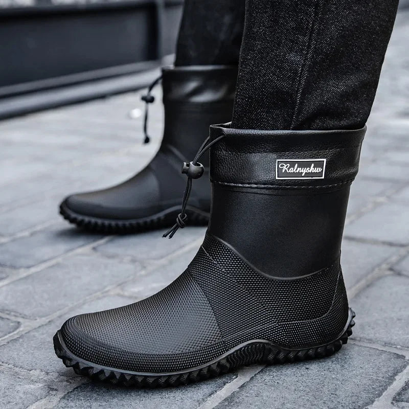 Men Rain Boots Fashion Mid-calf Rubber Boot Outdoor Waterproof Garden Work Shoe Non Slip Fishing Rubber Galoshes Men Rubberboots