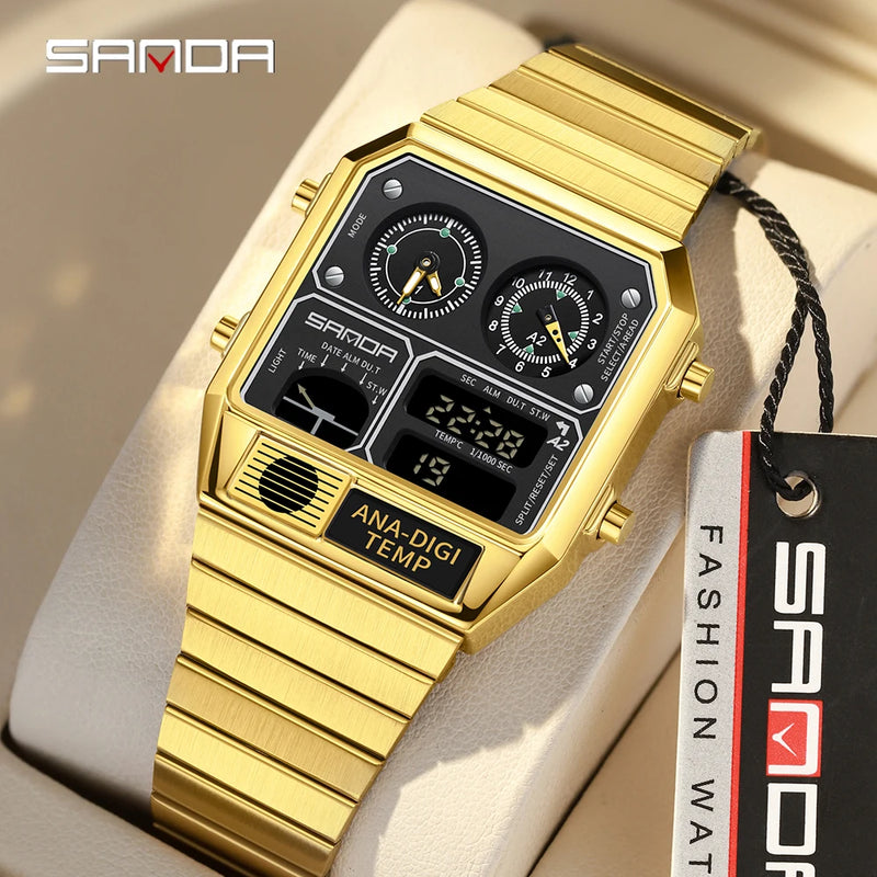 SANDA Top Fashion Men's Leisure Electronic Watch Multifunctional Thermometer Stopwatch Timing Men's Electronic Watch 3192