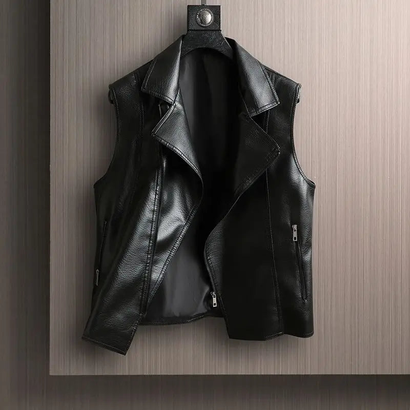 Spring And Autumn New Fashion Trend Locomotive Wind Leather Jacket Sleeveless Vest Casual Versatile Vest