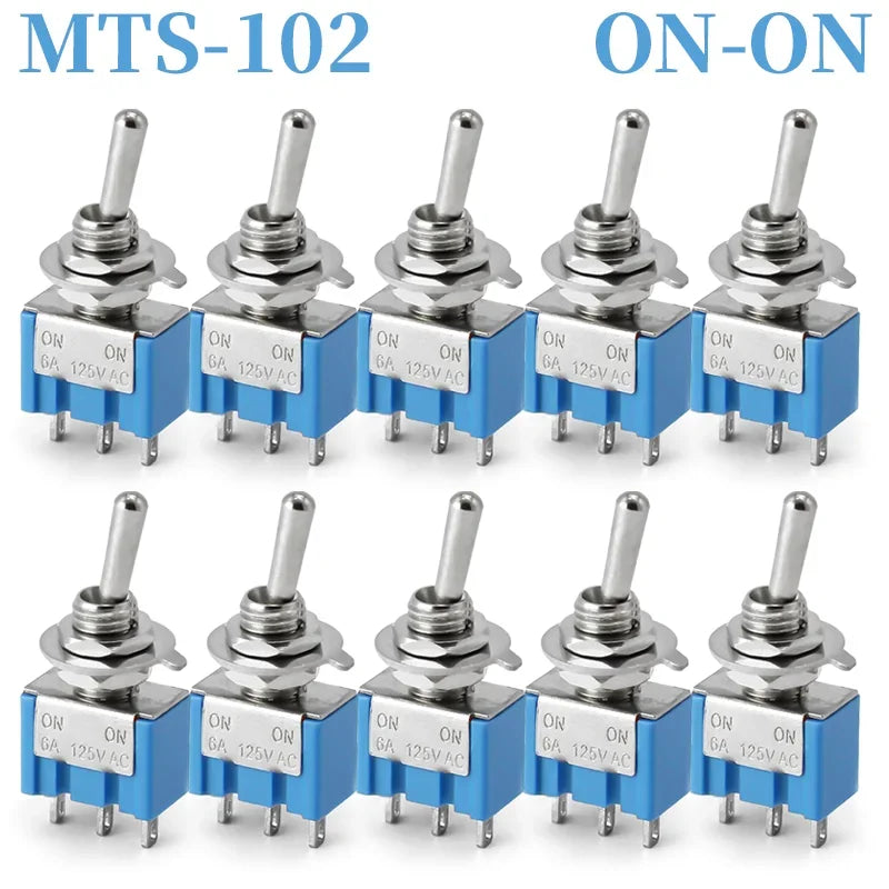 10PCS MTS-102 103 202 203 3Pins 6 Pins Mini Toggle Switch For Switching Lamp Light ON-OFF-ON /ON-ON Switch 6A 125VAC