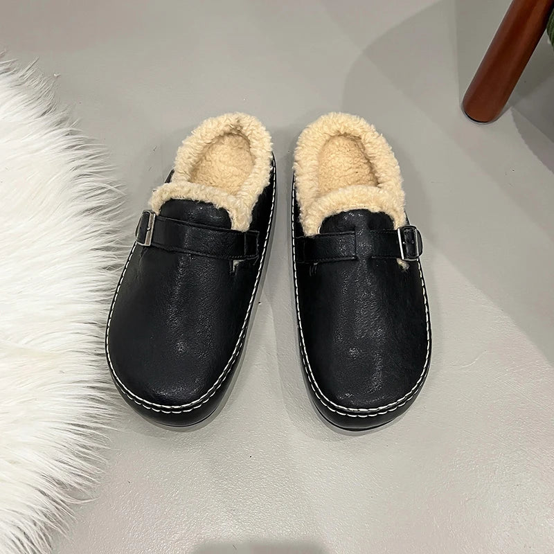 Teddy Fur Leather Birken Mules Woman Winter Warm Lambswool Slide Clogs Ladies Brand Design Casual Slip-on Plush Cotton Shoes