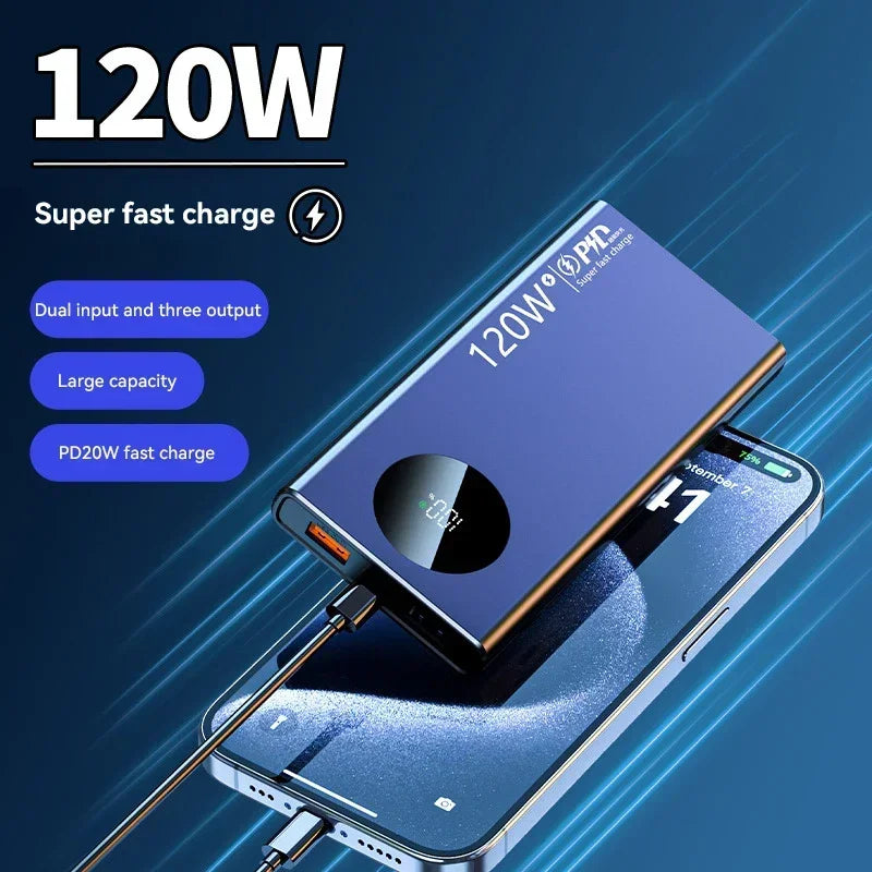 Lenovo 200000mAh Power Bank 120W PD Super Fast Charging Portable Power Bank Large Capacity External Battery With Digital Display