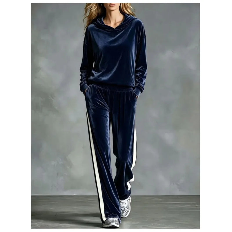 AAutumn New Women's Hooded Sweatshirt Trousers 2-piece Casual Loose Velvet Sports Fashion Patchwork Female Trousers Suit 2026