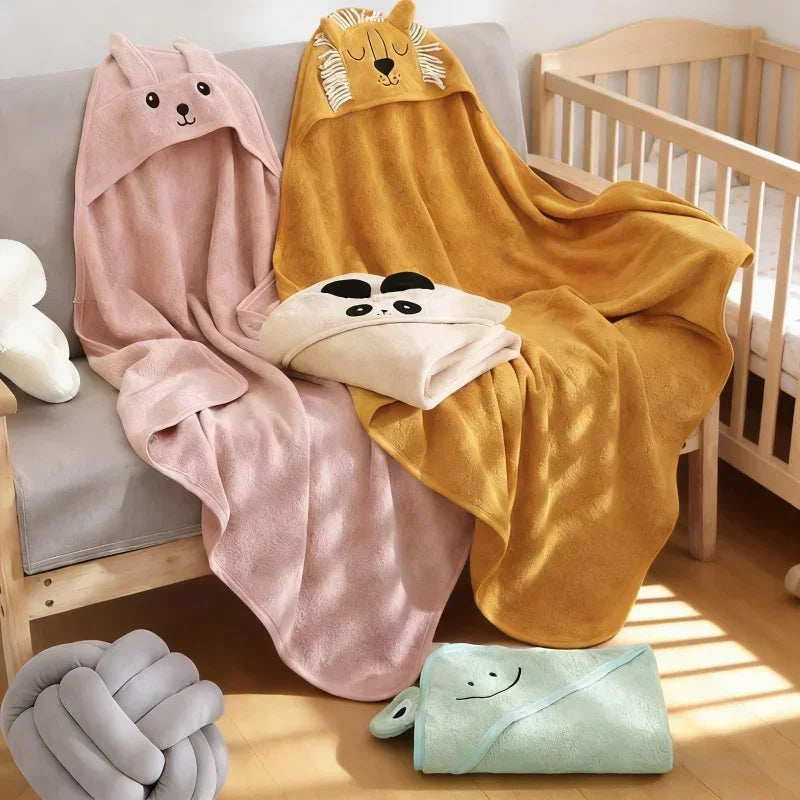 Thickened Absorbent Cotton Baby Bath Robe Cartoon Hooded Design Portable Soft Swaddle Blanket Infant Shower Daily Care Towel