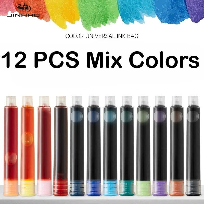 500/12 PCS JINHAO 12 Colors 3.4mm Non carbon Fountain Pen Ink Universal Sac Cartridges Refills School Office Supplies Stationery