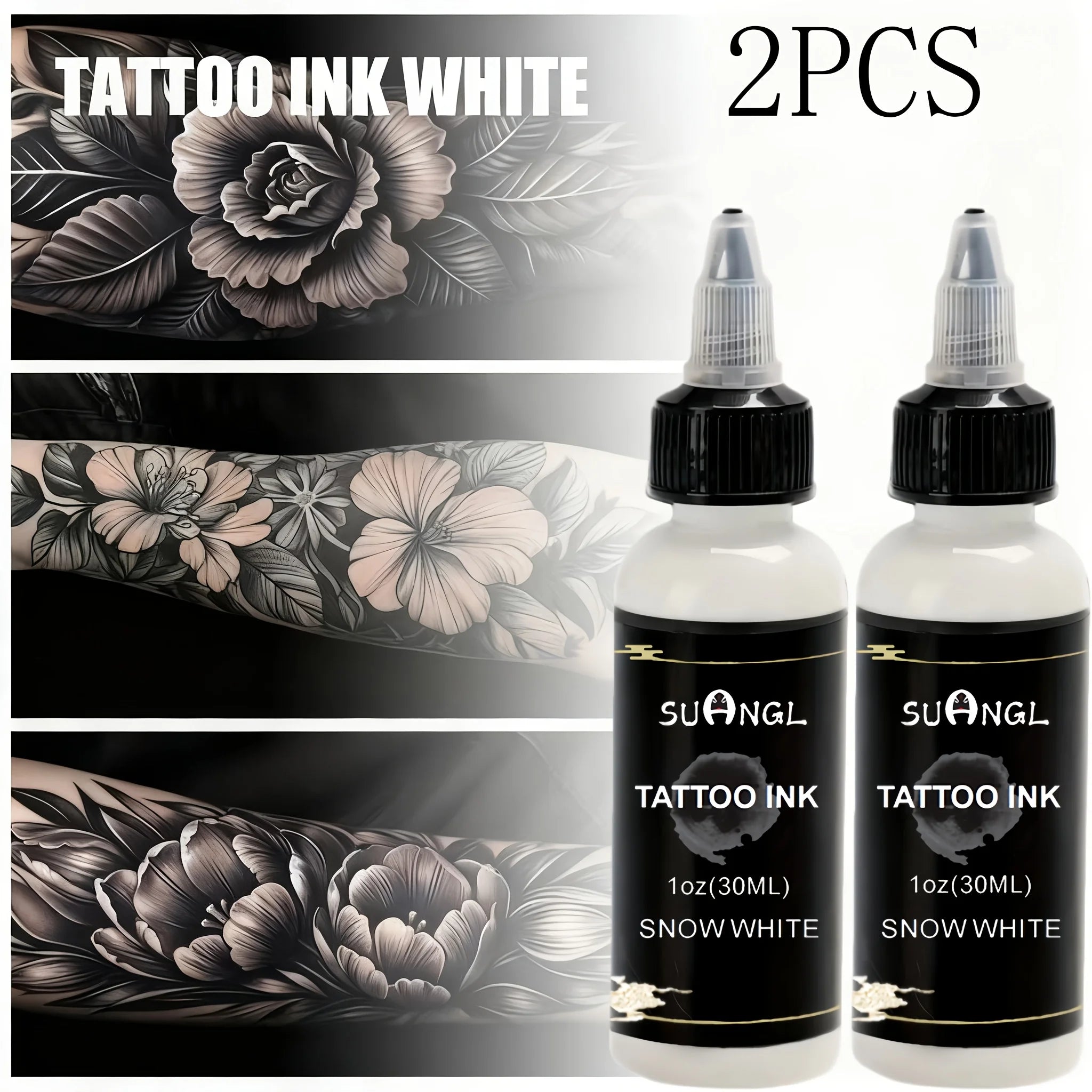 30ML Black & White Tattoo Ink, Professional Tattoo Black Ink with High Brightness and Fine Particles for Easy Application.