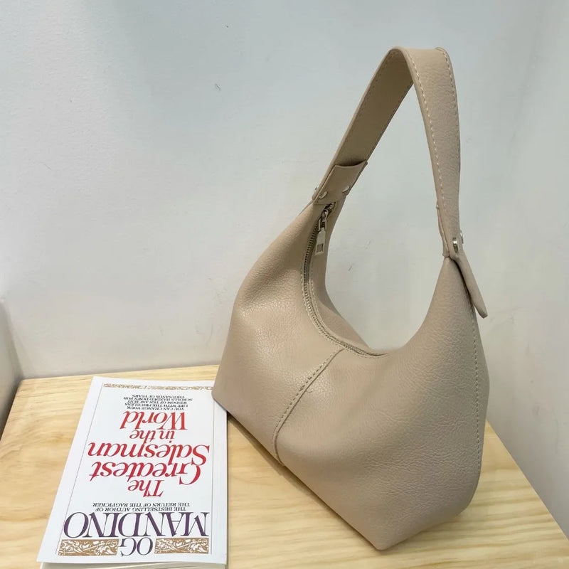 Fashion Large Capacity PU Hobo Bag Korean Style Solid Color Shoulder Bag Handbag Fashion Design French Style Handbag Outdoor