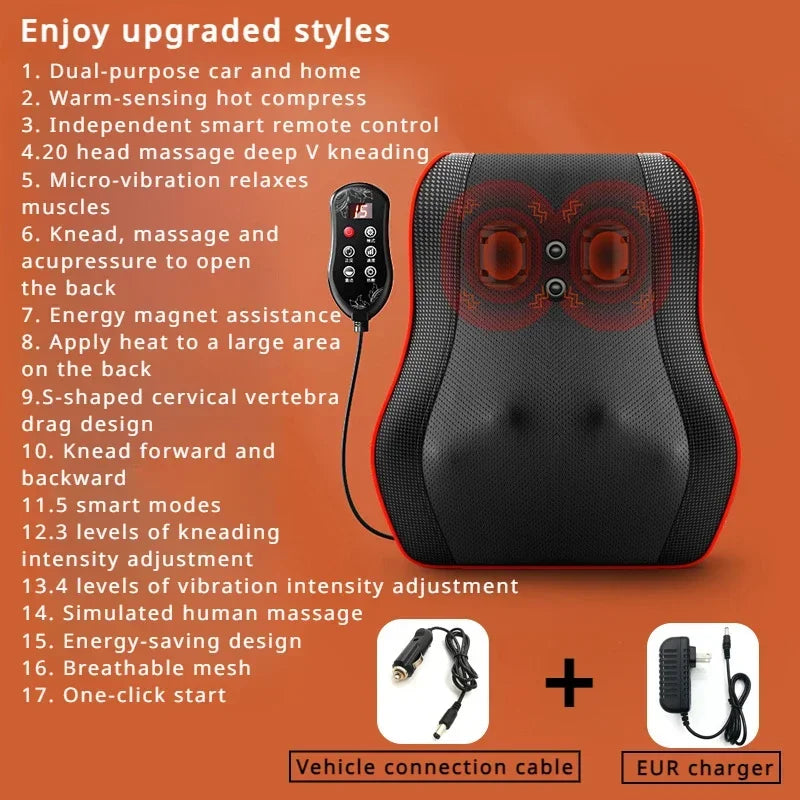 Car Home Use Electric Massage Cushion Neck Shoulder Waist Back Full Body Relax Massage Pillow