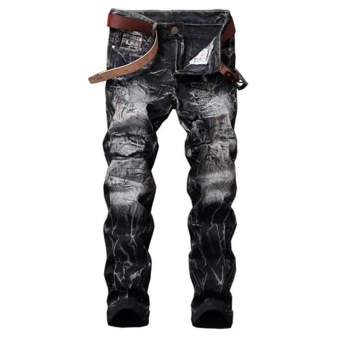 Fashionable New Men's Motorcycle Jeans Pleated Holes | SAMAG