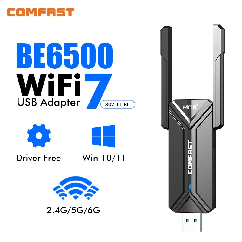 COMFAST Wifi 7 USB 3.0 Wi - Fi Adapter 6500Mbps Wireless Network Card 6G/5G/2G 4*5dBi Antennas Receiver 1 - Visuel 7 | SAMAG