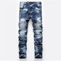 Fashionable New Men's Motorcycle Jeans Pleated Holes | SAMAG