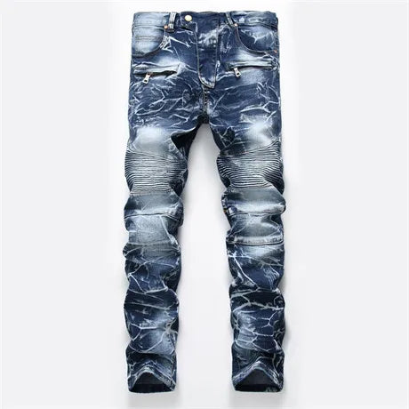 Fashionable New Men's Motorcycle Jeans Pleated Holes | SAMAG