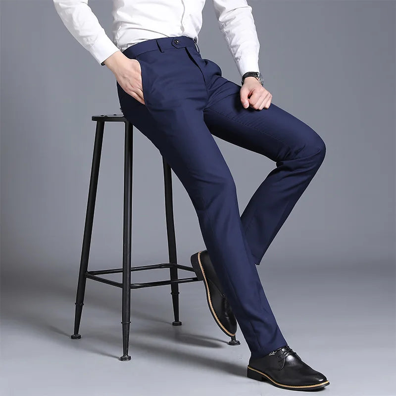 2026 Men's Blue Vertical Striped Suit Pants, Black Business Casual Trousers, Asian Sizes 28-40, Burgundy and Gray Plaid Pant.