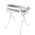 Foldable Baby Bath Tub with Stand No Bend Over Infant Bathing Collapsible Plastic Bathtub Iron Frame Supports Up to 20kg
