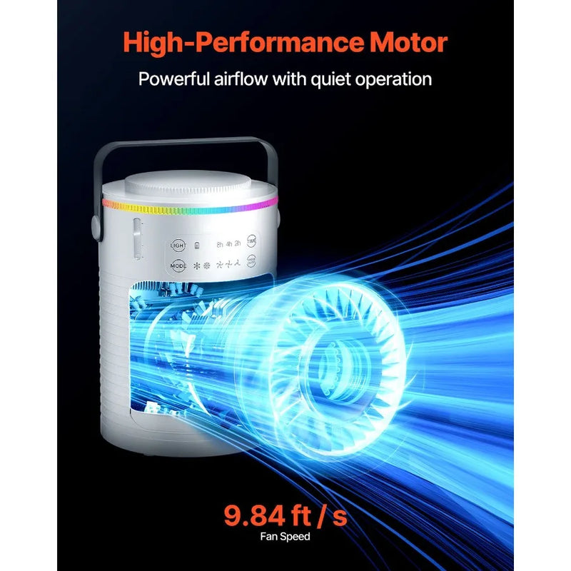 Portable Air Conditioner, 4-in-1 Evaporative Air Cooler, 3-Speed Mini Air Conditioner with Smart Timer, 600ml Water Tank, 7-Col