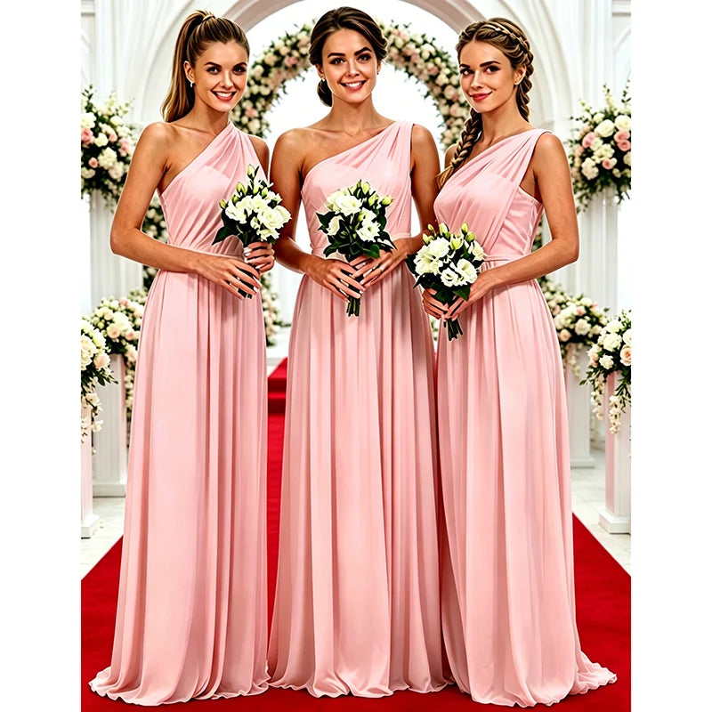One Shoulder Lemon Yellow Bridesmaid Dresses Chiffon | SAMAG
