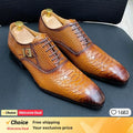 Luxury Men's Oxford Shoes Split Toe Lace-Up Dress Shoes in Black/Brown Suede with Patchwork Crocodile Print Leather Design
