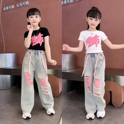 Kids Child New Jeans T - shirt Clothing Set for Teen Girl | SAMAG