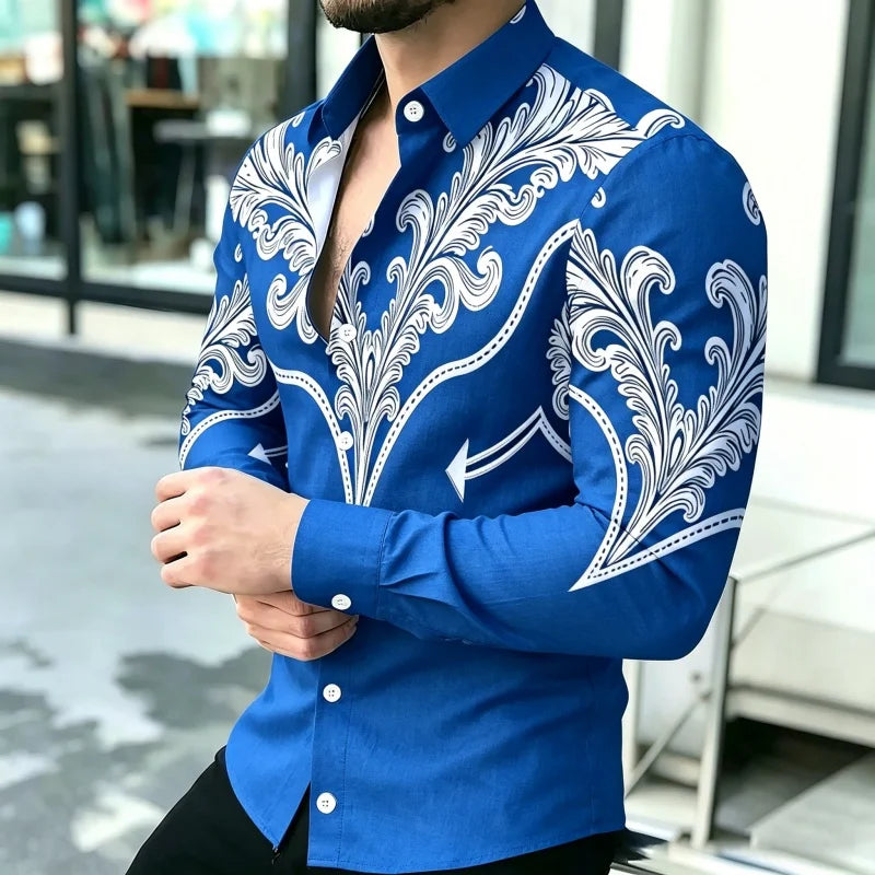 Men's Shirt with Contrasting Print, Black, White, and Red | SAMAG