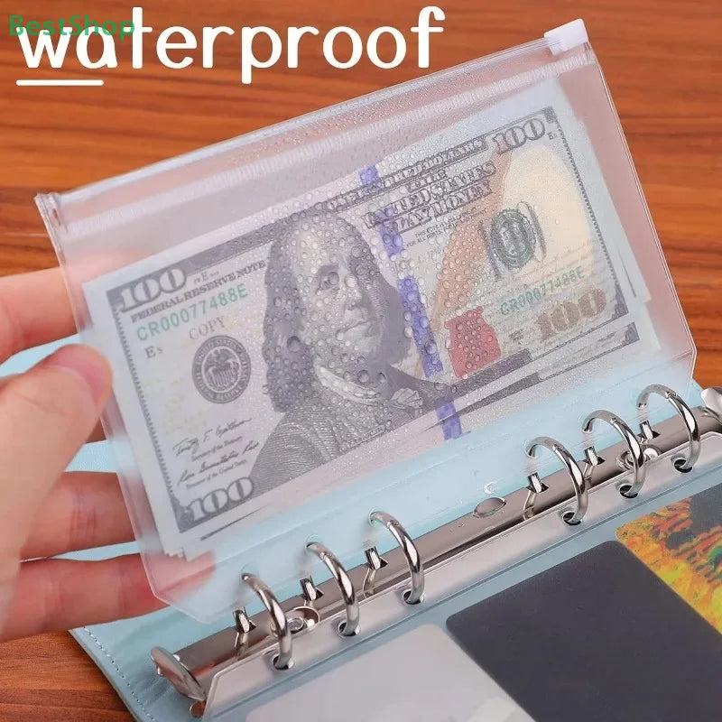 ♥8Pcs Clear A5 A6 A7 Binder Pockets Clear Zipper Folders For 6-Ring Notebook Binder Files Reports Binder