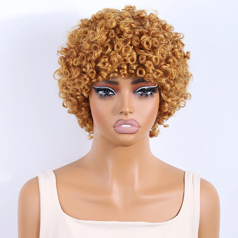 Lekker Black Short Pixie Cut Curly Bob 100% Human Hair Wigs For Women Brazilian Remy Hair Full Machine Made Glueless Daily Wigs