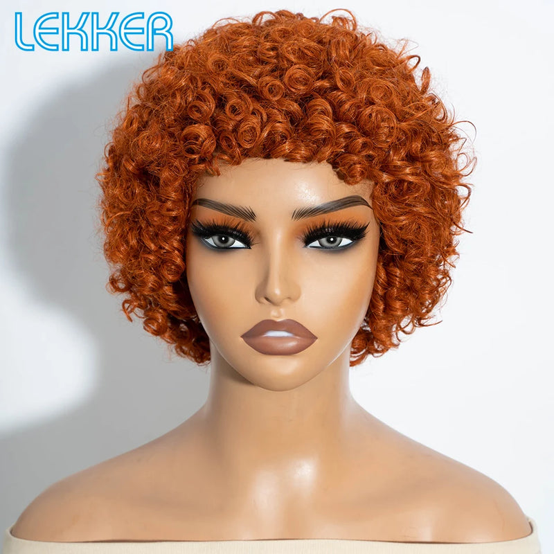 Lekker Black Short Pixie Cut Curly Bob 100% Human Hair Wigs For Women Brazilian Remy Hair Full Machine Made Glueless Daily Wigs