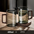 1/2pcs 400ml Glass Cups with Walnut Handle Household Heat-resistant Mug Large Capacity Tea Making Cup Office Drinking Glasses