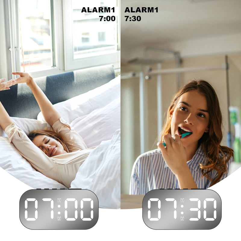 Digital Alarm Clock 3/5 Levels Dimmable Night Light Digital Clock with Temperature Display Snooze Mode Desktop Clock USB Bedroom
