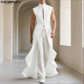 INCERUN Men Vests Solid Color Stand Collar Sleeveless Male Long Style Waistcoats Streetwear 2025 Fashion Casual Male Dress Vests