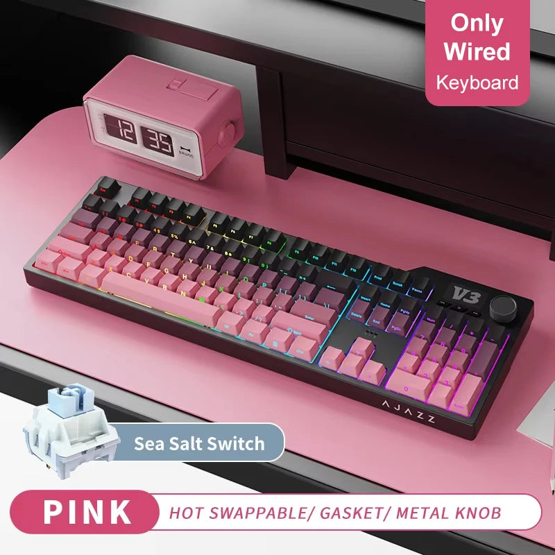 Ajazz AK35I V3/V4 MAX Tri-mode Wired Bluetooth Wireless Gaming Keyboard Gasket Full Key Hot Swap 104 Keys Customized Keyboard