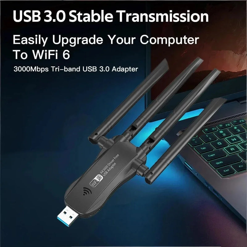 Kebidumei AX3000 WiFi6 USB Wireless Adapter Dual Band 2.4G/5GHz 3000Mbps Network Card for Desktop PC Win - Visuel 4 | SAMAG