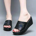 6cm Small Size 32-43 Comfortable Floral Embroider Wedges Slippers 2026 Women's Med Heels Platform Slides for Office Beach Mom