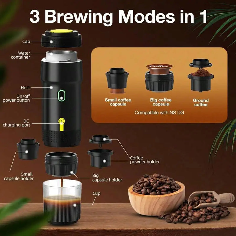 Portable Electric Coffee Maker With 3 Brewing Modes - 72W Rapid Heating, 120ml Capacity, USB/Car/Adapter Charging For Coffee Pow