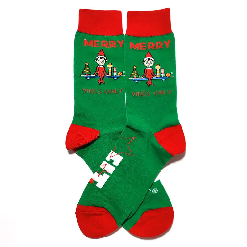 2025 New Men Christmas Socks New Year Funny Snowflake Beer Santa Claus Elk Snow Cotton Happy Socks Men Cartoon Women Sokken