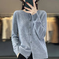Fashion Women 100% Merino Wool Cardigans Cashmere Sweater Autumn Winter O-neck Long Sleeve Knitwear Female Basic Clothing Tops