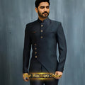 Matching Design Men's Suit 2pcs African/Indian Safiri Attire Customized Set with Gold Button for Wedding Party Formal Events